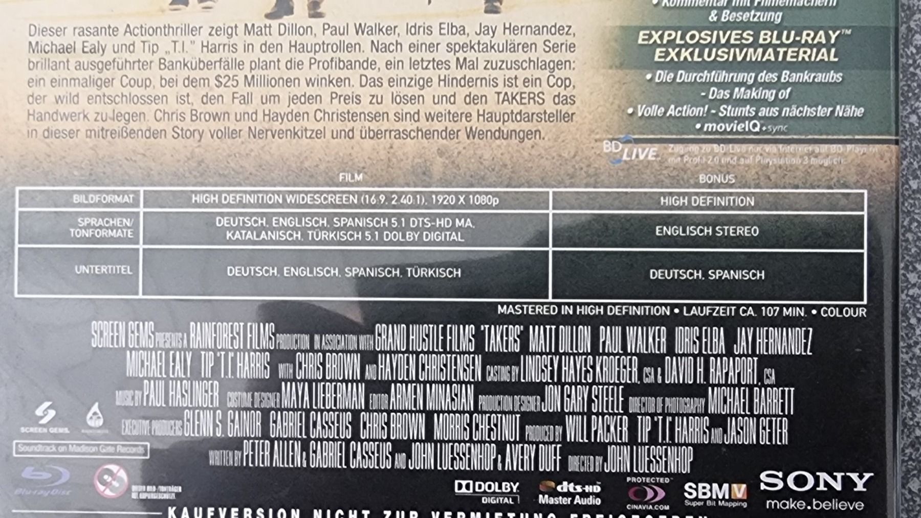Tutti i DVDs: Blu Ray - Takers / Matt Dillon – Usato da Oetwil am See venduto da fineli2 1