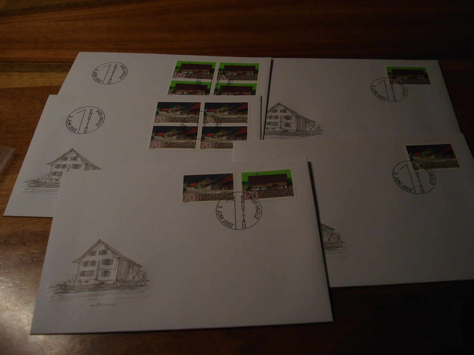 Alle Briefmarken: Liechtenstein 2002, alte Häuser, FDC Satz, Einzel + 4erbl – Gebraucht aus Niederwil AG von morostahu 1
