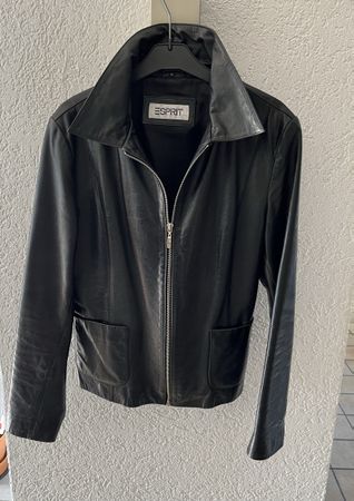 Veste en cuir véritable Esprit, noire, taille L