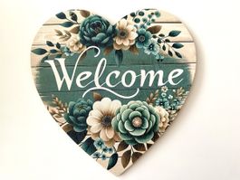 Wooden Heart Sign "Welcome" Shabby Chic Decoration Door Sign