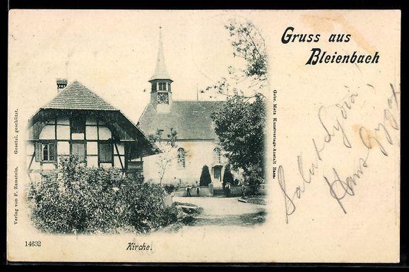Cartoline postali: AK Bleienbach, Straßenpartie mit Kirche – Usato da Berlin venduto da bartko-reher