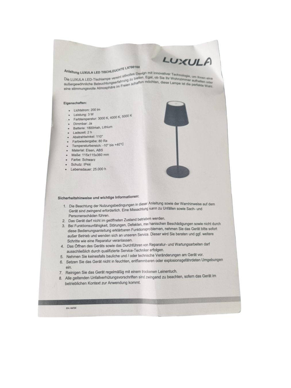 Lampes: LUXULA LED Tischleuchte mit Akku – D'occasion à Wangen b. Olten par Restwert_Wangen 8