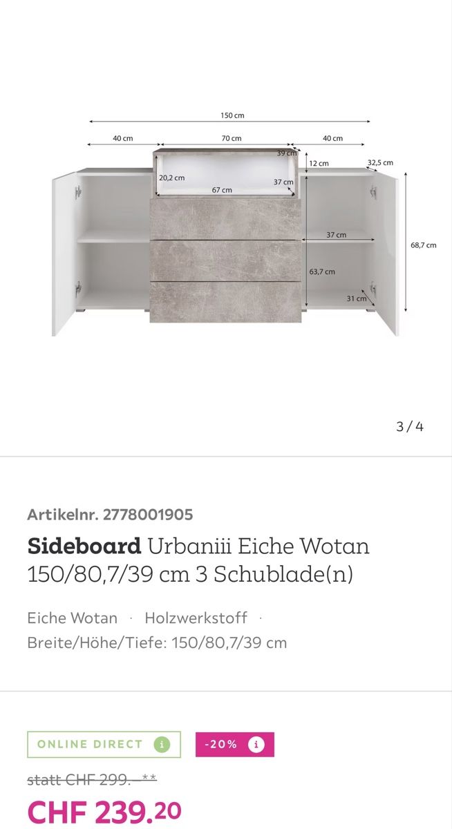 Pfister Kommoden: Stylisches Sideboard Eiche – Neu (gemäss Beschreibung) aus Elsau von con_jqh7 2