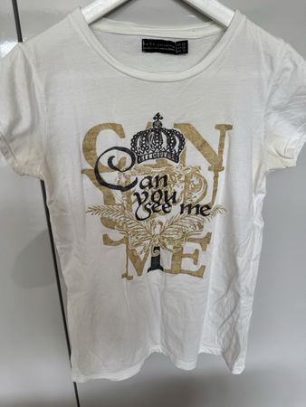 Zara T-Shirt, Gr. M, weiss mit Golddruck