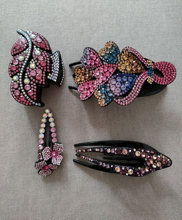 Wunderschöne Emaille-Haarspange Mit Kristallen – Blütendesign, Ca. 7 Cm Breit, Eleganter Haarschmuck