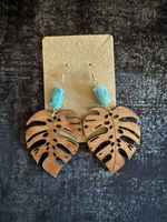 Boucles d'oreilles feuille Monstera en bois pour parfum 