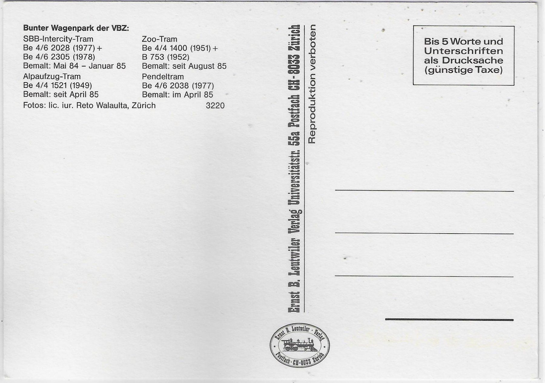 Cartoline postali: Zürich - Bunter Wagenpark der VBZ - Tram – Usato da Ettingen venduto da Kartenplanet 1
