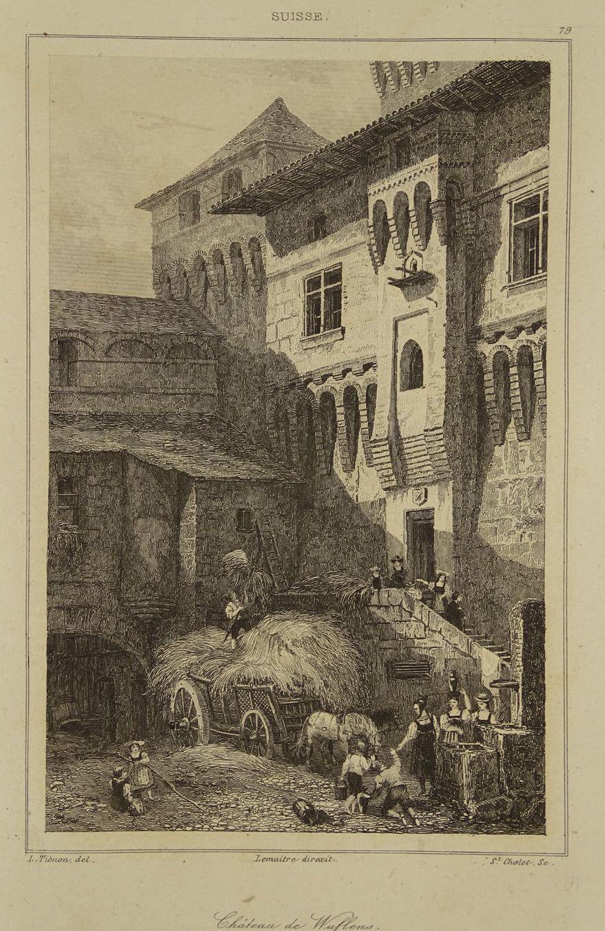 Stiche: CHÂTEAU DE WUFFLENS, STAHLSTICH 1838 – Gebraucht aus Grüningen von Kartensammler