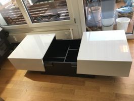 Moderner Couchtisch Weiss Hochglanz mit Stauraum