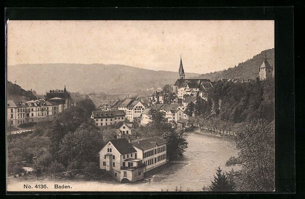 Ansichtskarten: Baden, Ortsansicht mit Fluss und Bergbli – Gebraucht aus Berlin von bartko-reher