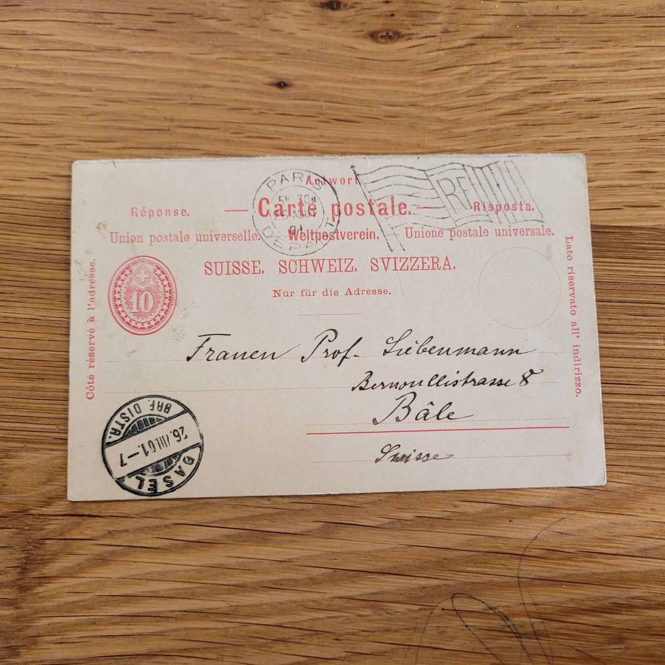 Cartoline postali: GS Entier Postal Paris 1901 Bâle – Usato da Biel/Bienne venduto da Destockweb