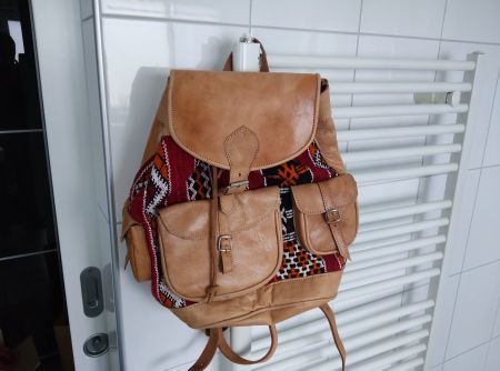 Grand sac à dos cuir et kelim