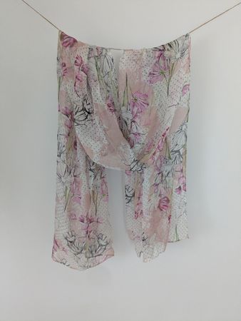 Schal Blumenmuster rosa weiss leichttransparent