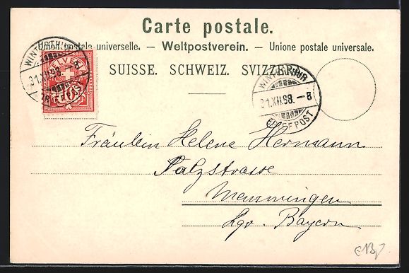 Cartoline postali: AK Winterthur, Restaurant am Markt, 1898 – Usato da Berlin venduto da bartko-reher 1