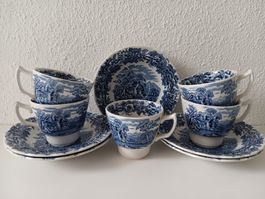 BOOTHS 5 x tasses à café + soucoupes BRITISH SCENERY (1930)