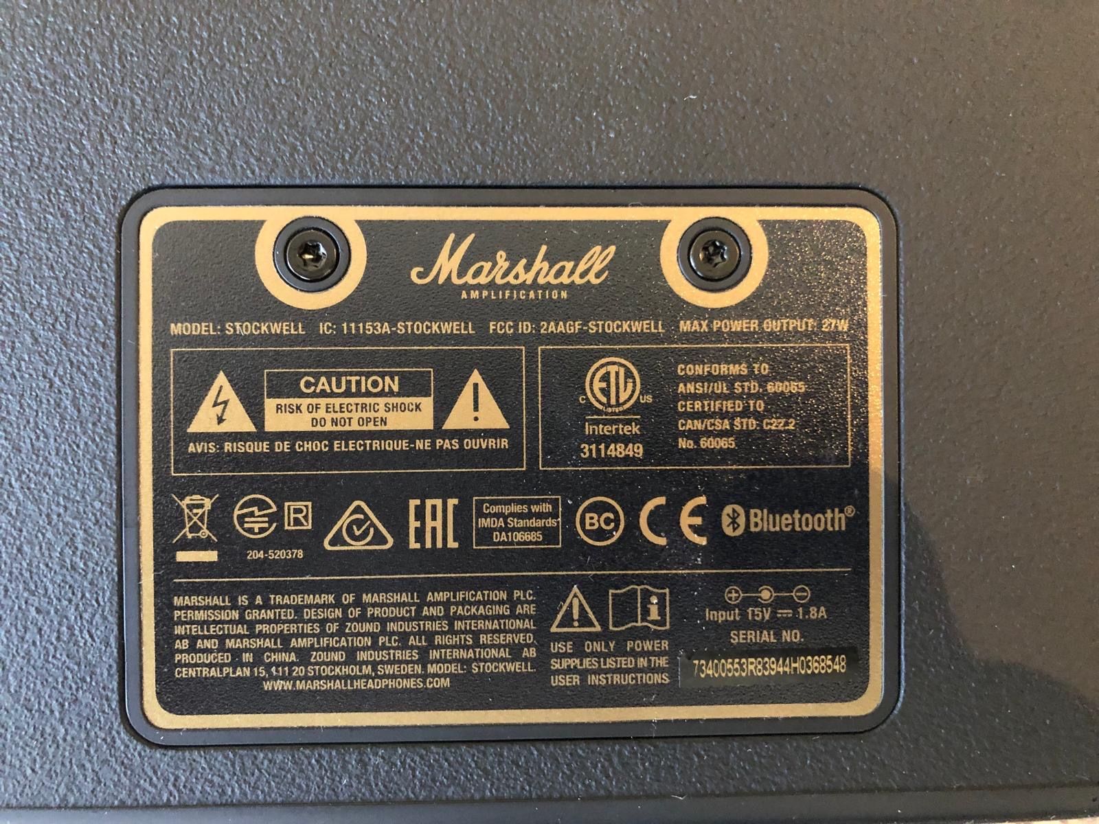 Marshall Casse acustiche: Marshall Stockwell Bluetooth Lautsprecher - schwarz – Usato da Zürich venduto da mar_mf2n 3