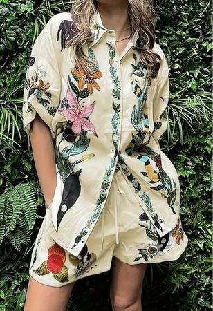 Completo di lino con stampa floreale - Nuovo stile! M/L🌻