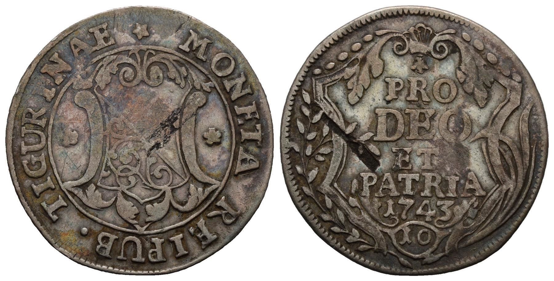 Tutti le monete: Zürich 10 Schilling 1743 /953 – Usato da Trimbach venduto da Solothurn1