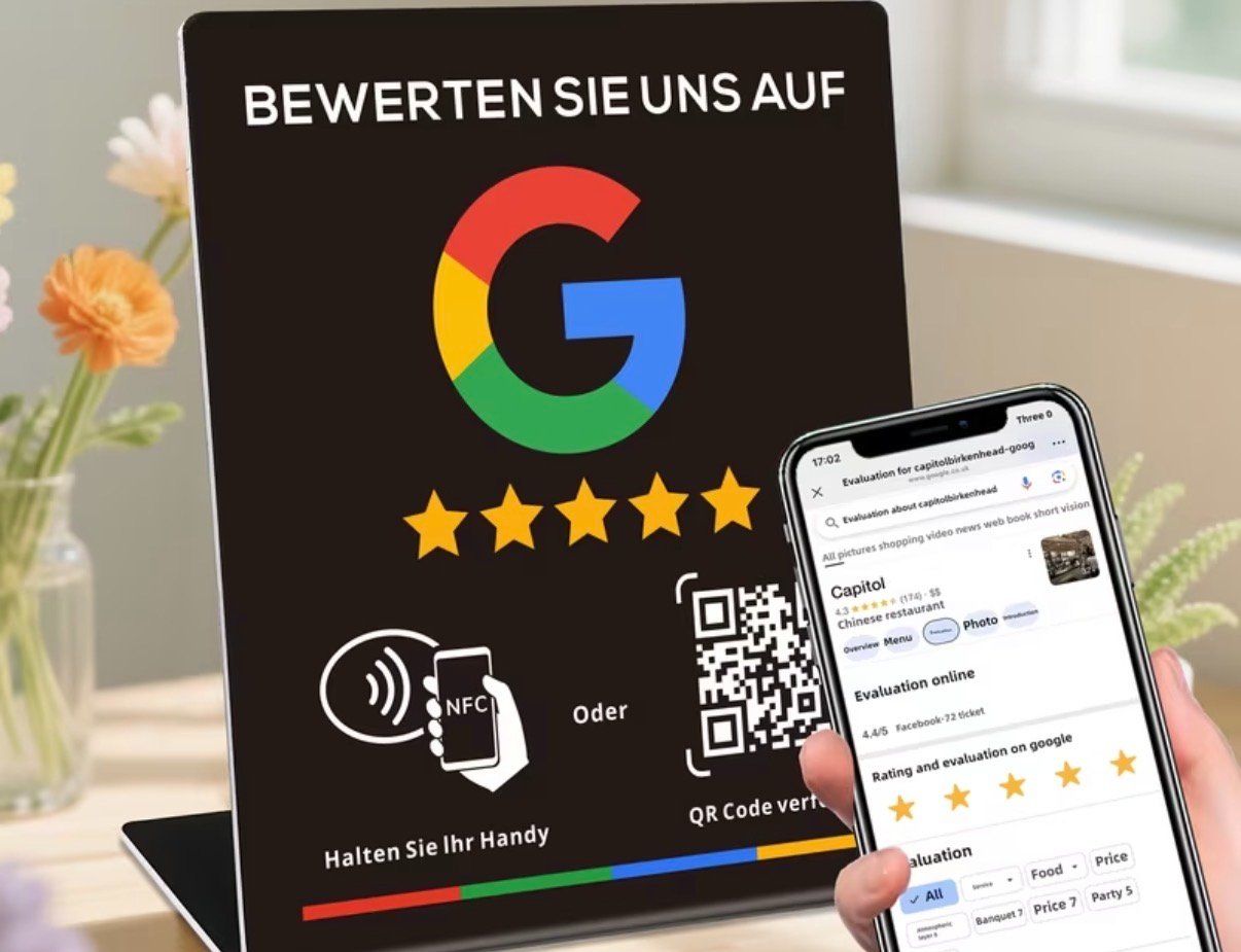 Ladenausstattungen & Messebau: Google Rezensionen Aufsteller – NFC & QR Code – Bewertung – Neu und originalverpackt aus Burg AG von Dein-Expert