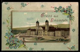 Passepartout-Lithographie Einsiedeln, Klosteranlage mit Klos