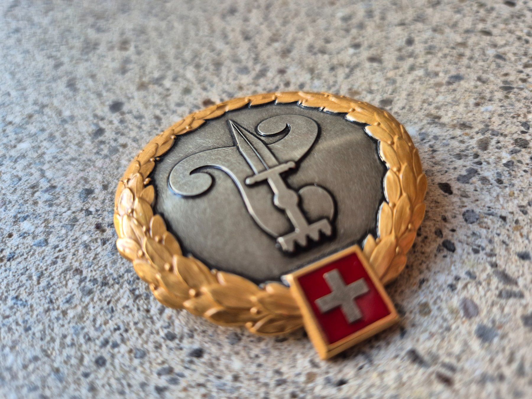 Schweizer Armee Placchette & Badge: *** Beretemblem Offiziersschule Infanterie *** – Usato da Riedholz venduto da fr_sIruP 1