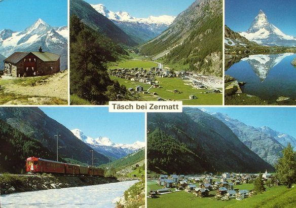 Cartoline postali: TÄSCH bei Zermatt, Ansicht mit Bahn – Usato da Jona venduto da philajona