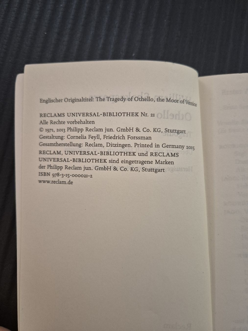 Libri: Reclam, Shakespeare - Othello – Usato da Bonaduz venduto da lau_kn5v 2