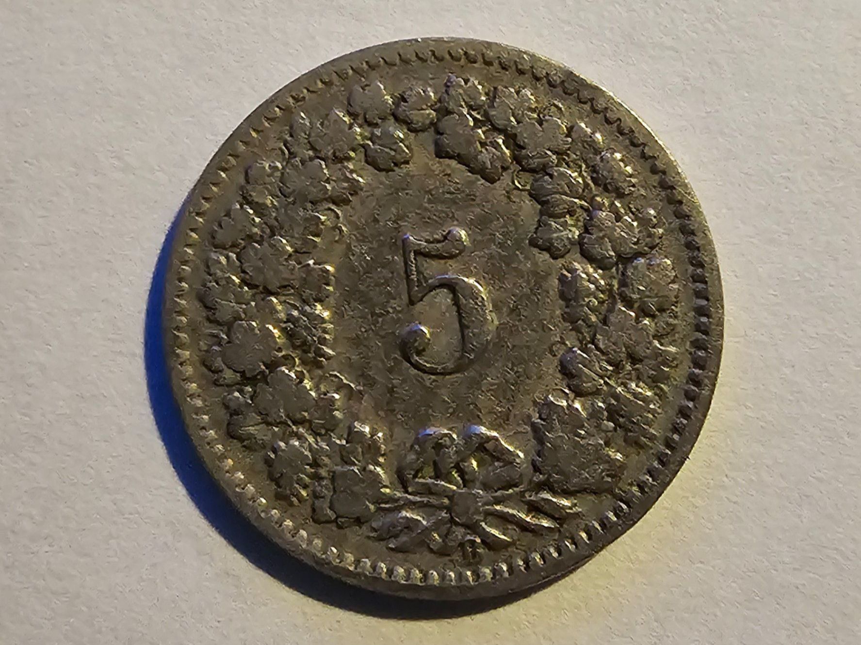 Tutti le monete: 1 Pièce 5 CTS 1908 – Usato da Cortaillod venduto da Titus130 1