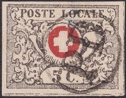 1849, Waadt 5 (Nr.10) schöne Ganzfälschung mit PD im Kreis !