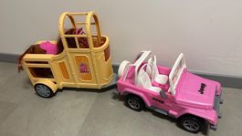 Barbie Jeep mit Pferdeanhänger und Pferd