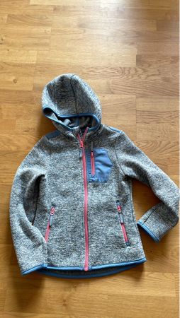 Strick-Fleecejacke Kinder Grau/Blau Grösse 122/128