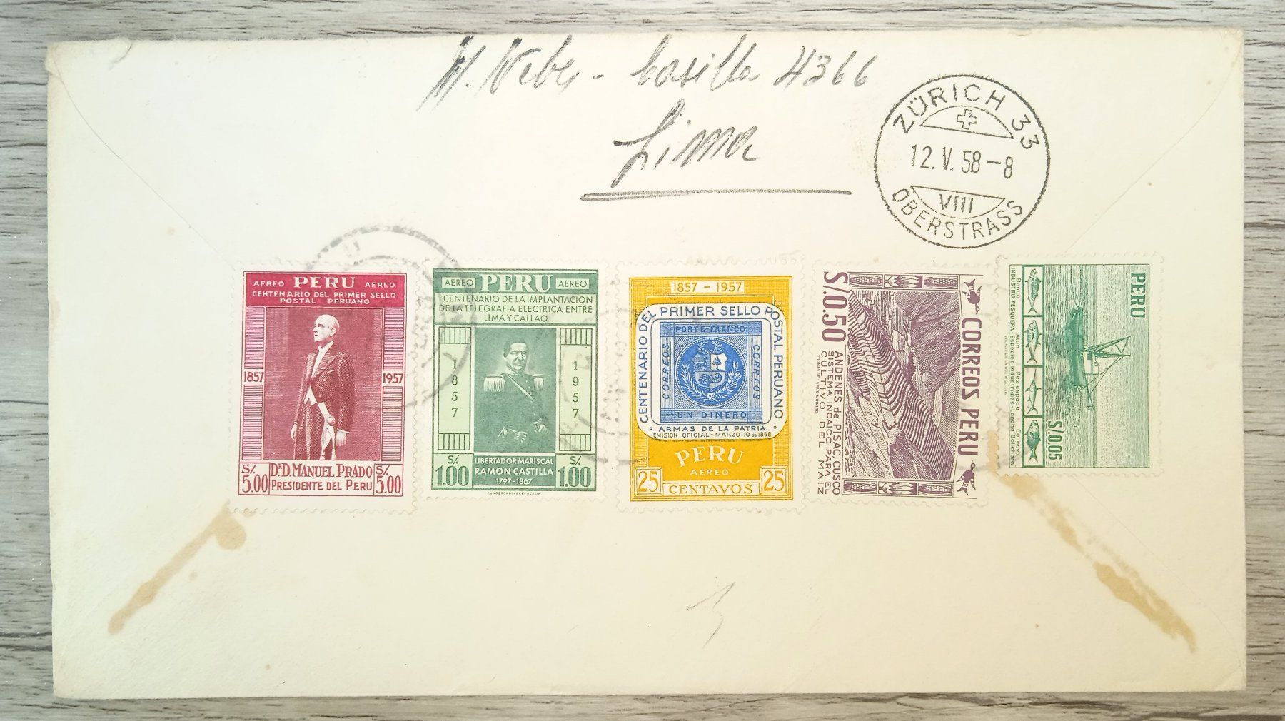 Tutti i francobolli: TR69 Enveloppe + Timbre Perou 1958 – Usato da Cousset venduto da Patrick_Collections