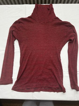 Damen Rollkragenpullover gestreift Rot Schwarz Grösse S