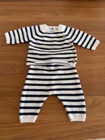 Petit Bateau Strick-Set Pulli & Hose gestreift Gr. 60