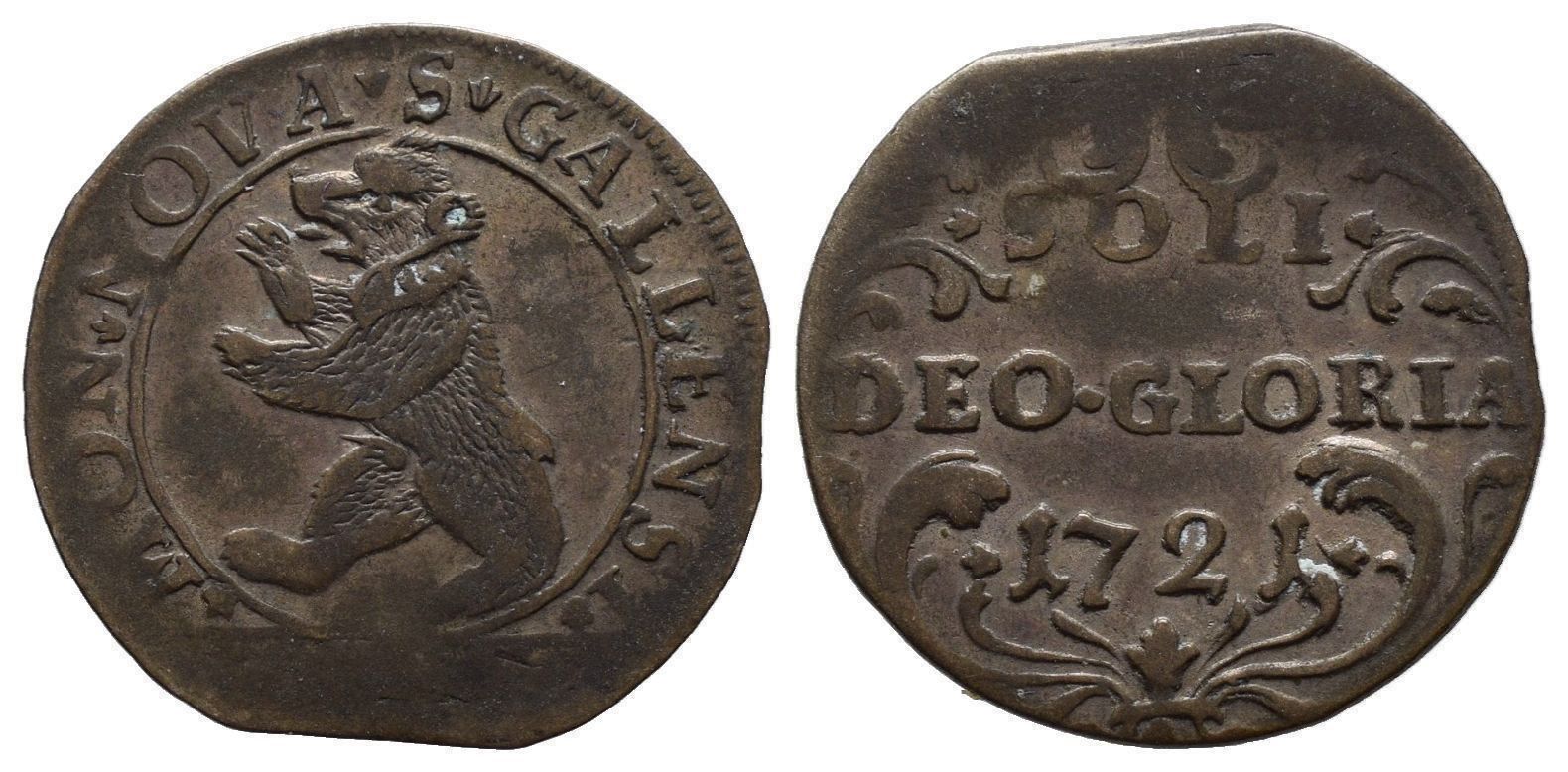 Tutti le monete: St. Gallen Halbbatzen 1721  /3401 – Usato da Trimbach venduto da Solothurn1