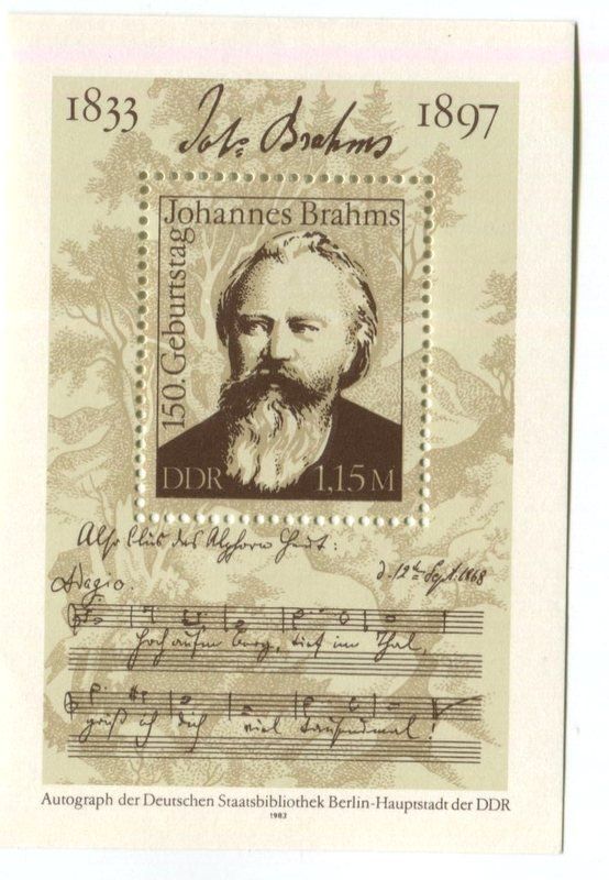 Tous les timbres: Block "Johannes Brahms". DDR – Neuf avec emballage d'origine à Basel par Butsch5