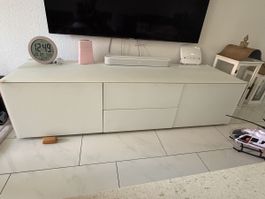 Interio TV-Lowboard / Sideboard weiss mit Milchglas – 180 cm
