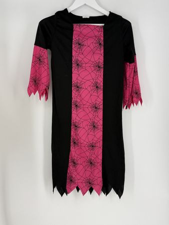 Kinderkostüm Hexe schwarz pink Spinnennetz Gr. 128/134