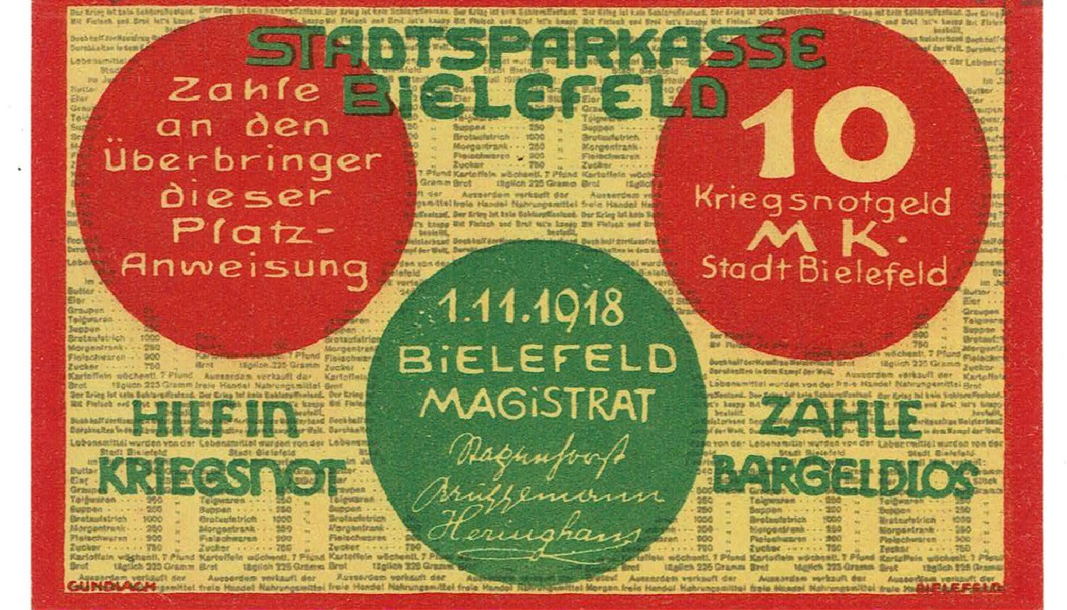 Billets de banque: Bielefeld 10 Mark 04.11.1918 VZ+-VZ++ – D'occasion à Steffisburg par ber_8htf 1