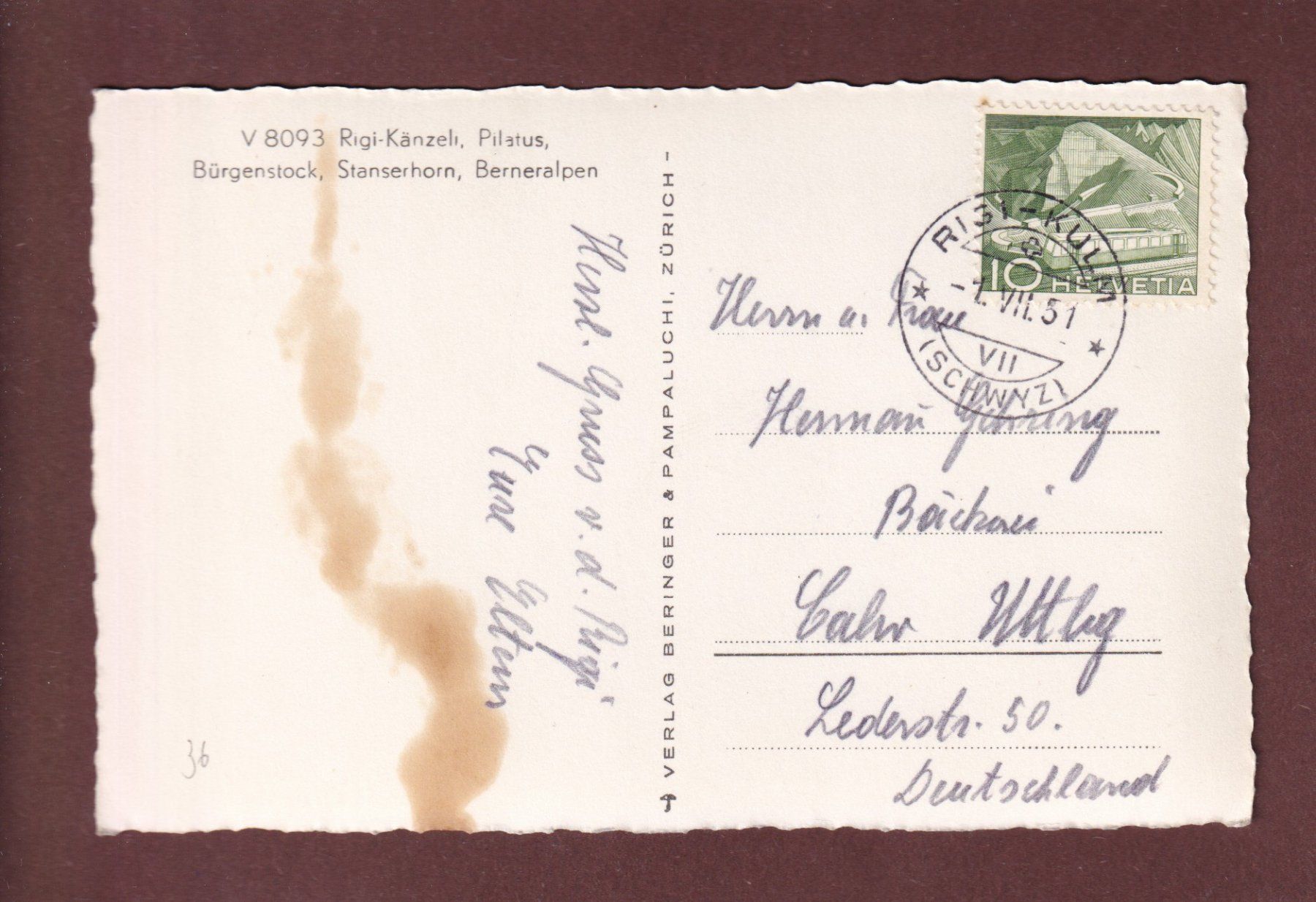 Cartes postales: RIGI-KÄNZELI - 1951 – D'occasion à Pully par nicecards-shop 1