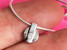 Schlangenkette fein 925 mit Anhänger "white stone"