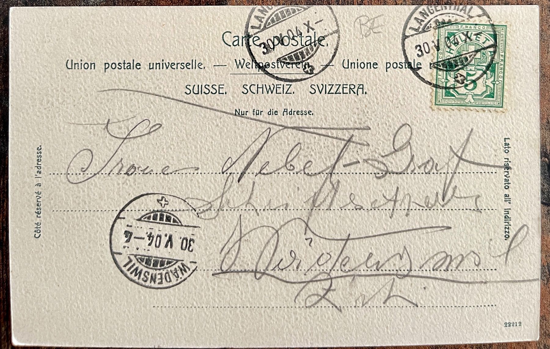Cartoline postali: LANGENTHAL - 1904... Schön ! – Usato da Lutry venduto da Ediego 1