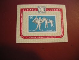 1951 GEDENKBLOCK, LUNABA LUZERN POSTFISCH