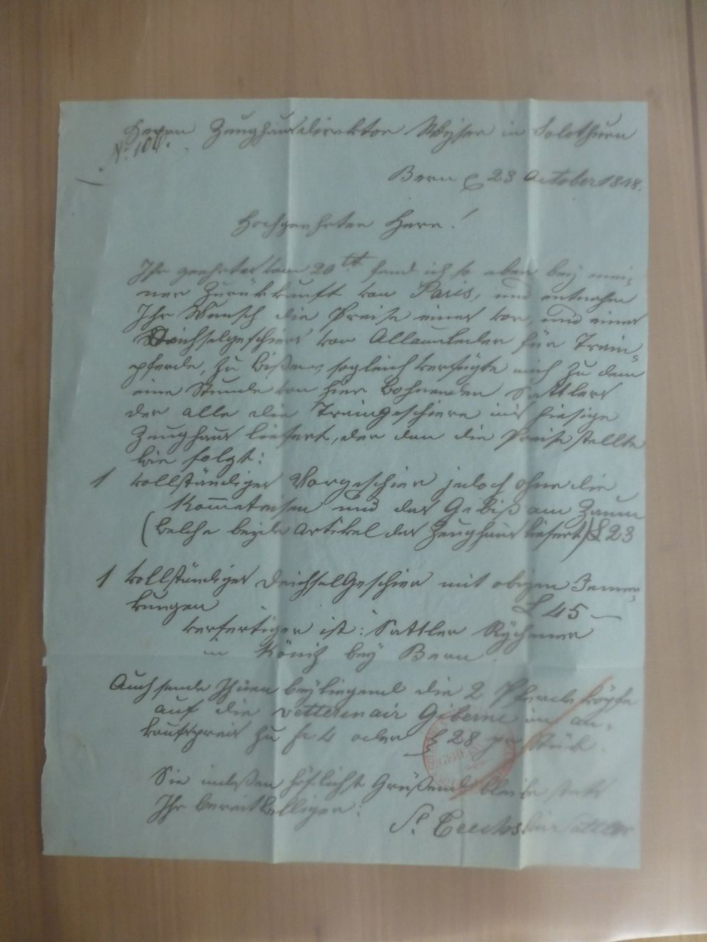 Documenti: Bern nach Solothurn Rechnung 1848 – Usato da Bettlach venduto da 1saurer 1