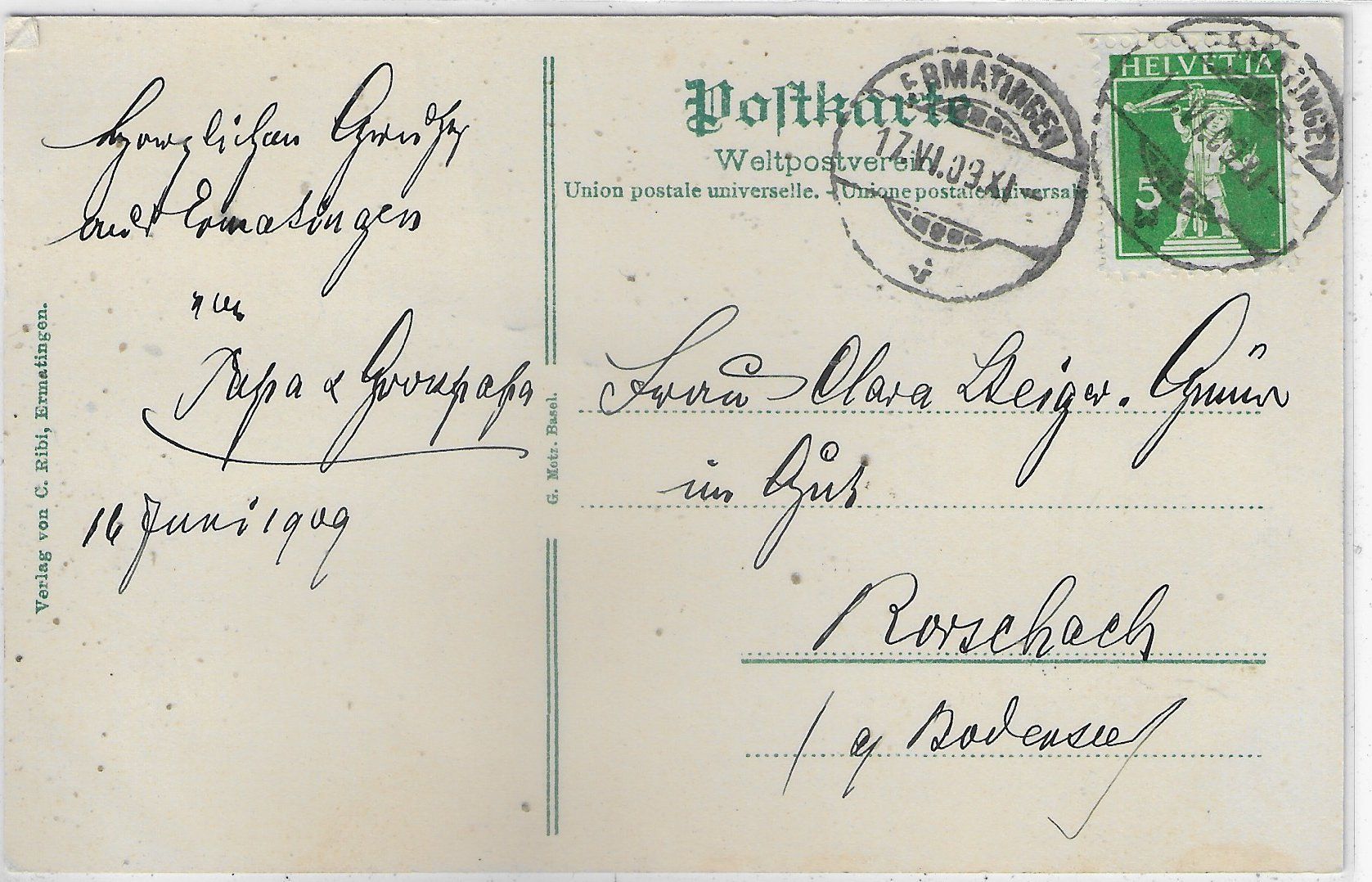 Ansichtskarten: Ermatingen - Generalansicht, Kirche – Gebraucht aus Ettingen von Kartenplanet 1