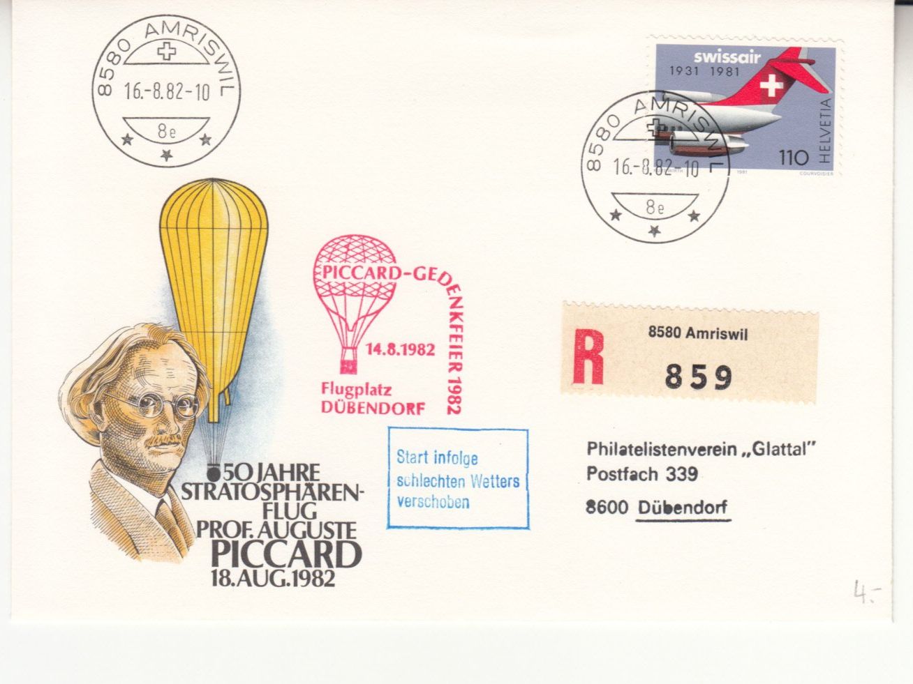 Tutti i francobolli: SLH SF 82.9 Piccard Gedenkfeier – Usato da Bürglen TG venduto da StampGraf
