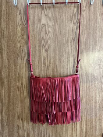 Rote Leder Fransentasche, Zara, neuwertig