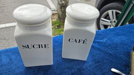 2 barattoli di porcellana "Sucre" e "Café"