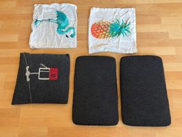 Kissenbezüge Flamingo und Ananas mit 3 schwarzen Sitzkissen