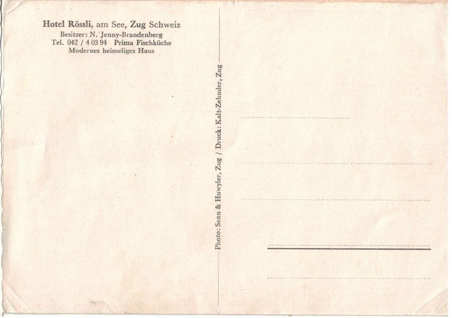 Ansichtskarten: Zug, Hotel Rössli am See, Oldtimer – Gebraucht aus Frauenfeld von POML 1